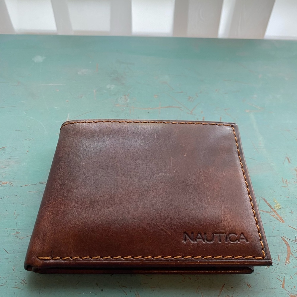 Nautica Men’s Wallet Card Holder Passcase Leather Tan NWT